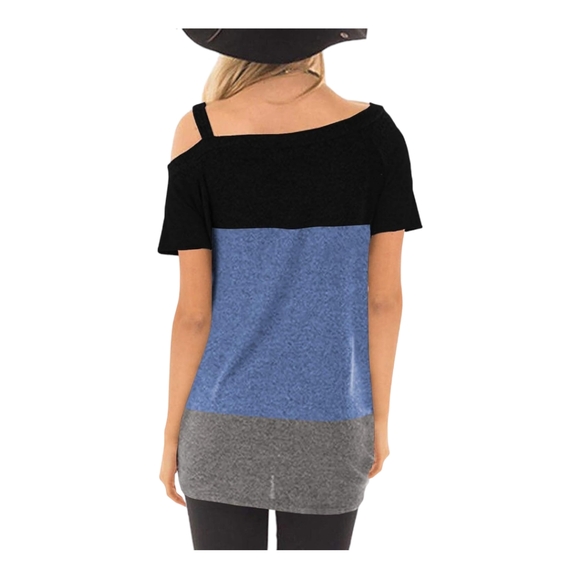 TEMOFON Cold Shoulder Top Short Sleeve Twist Knot Tunic Blouse - Picture 2 of 7